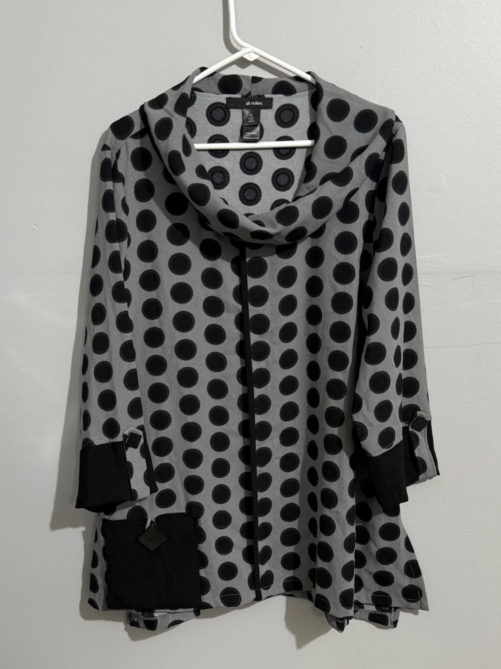 Ali Miles Top Womens Extra Large Polka Dot Square Button Cowl neck Artsy